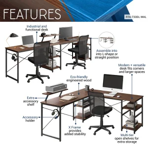 Techni Mobili - L-Shape Industrial Desk with storage shelves