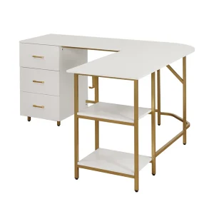 Techni Mobili - L-Shape Home Office Two-Tone Desk with Storage