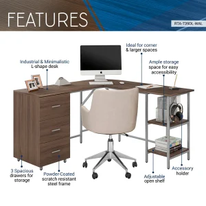 Techni Mobili - L-Shape Home Office Two-Tone Desk with Storage - CD-739DL