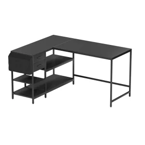 Techni Mobili Modern L-Shaped Desk with 2 Drawers, Storage Shelves, and Fabric Organizer