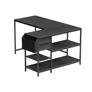 Techni Mobili Modern L-Shaped Desk with 2 Drawers, Storage Shelves, and Fabric Organizer