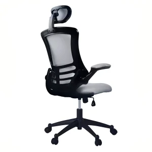 Techni Mobili Modern High-Back Mesh Executive Office Chair With Headrest And Flip Up Arms - Silver Grey