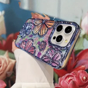 MT Phone Case iPhone 16 Pro  3-D Flower Electroplated TPU Blue