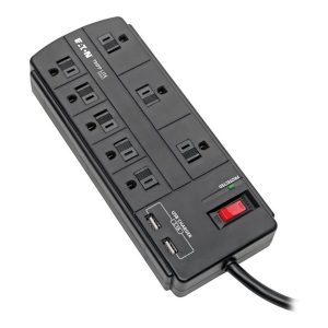 Eaton Tripp Lite Series 8-Outlet Surge Protector Power Strip with 2 USB Ports (2.1A Shared) - 8 ft. Cord, 1200 Joules, Black - surge protector - 1875 Watt