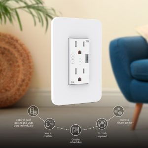 Smart Wi-Fi wall power outlet with USB port