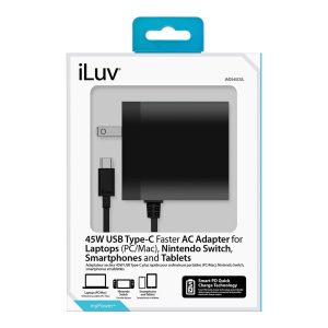 iLuv 45W USB-C Faster AC Adapter with 6ft Cable - power adapter - 45 Watt