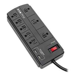 Eaton Tripp Lite Series 8-Outlet Surge Protector Power Strip with 2 USB Ports (2.1A Shared) - 8 ft. Cord, 1200 Joules, Black - surge protector - 1875 Watt