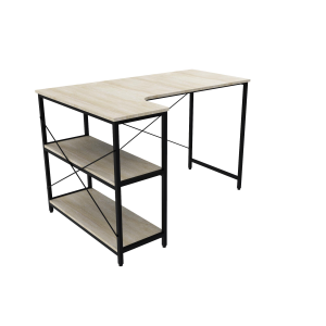 Single-level L-shaped computer desk with shelves