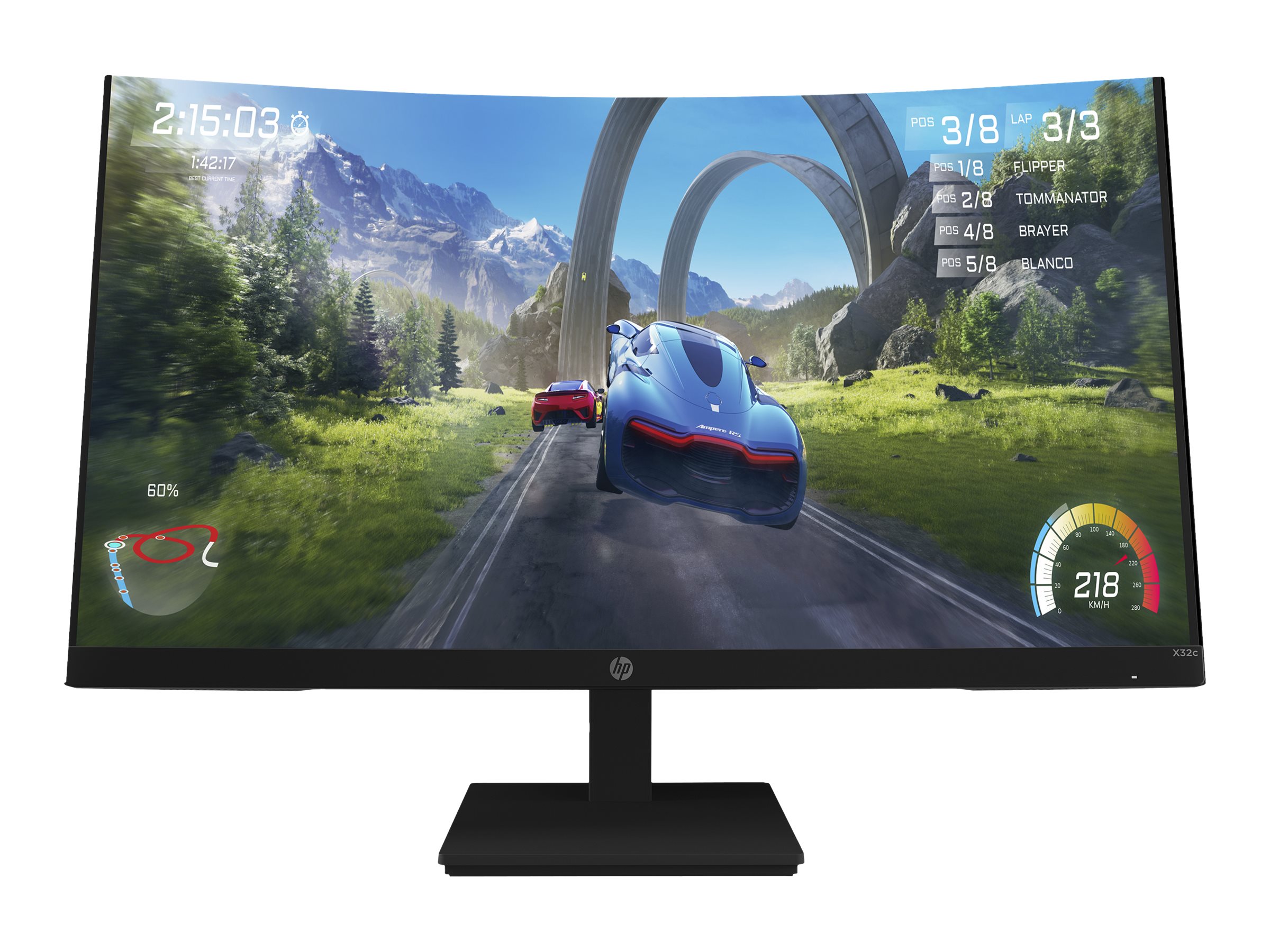 HP X32c Gaming Monitor - LED monitor - gaming - curved - 31.5" - 1920 x 1080 Full HD (1080p) @ 165 Hz - VA - 350 cd/m² - 3000:1 - 1 ms - HDMI, DisplayPort - black