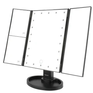 Hollywood Tri-Fold LED Light Up Vanity Mirror - Black