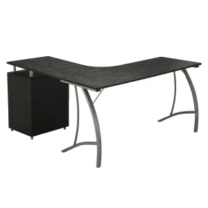 Techni Mobili Modern L- Shaped Computer Desk with File Cabinet and Storage