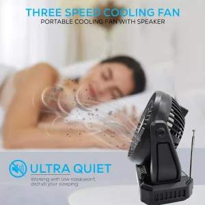 AudioBox Portable Fan - Solar Bluetooth Speaker - FM Radio - Flash Light - Hook Camping