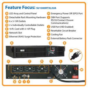Tripp Lite UPS Smart Online 1000VA 800W Rackmount 100V-120V USB DB9 2URM - UPS - 800 Watt - 1000 VA