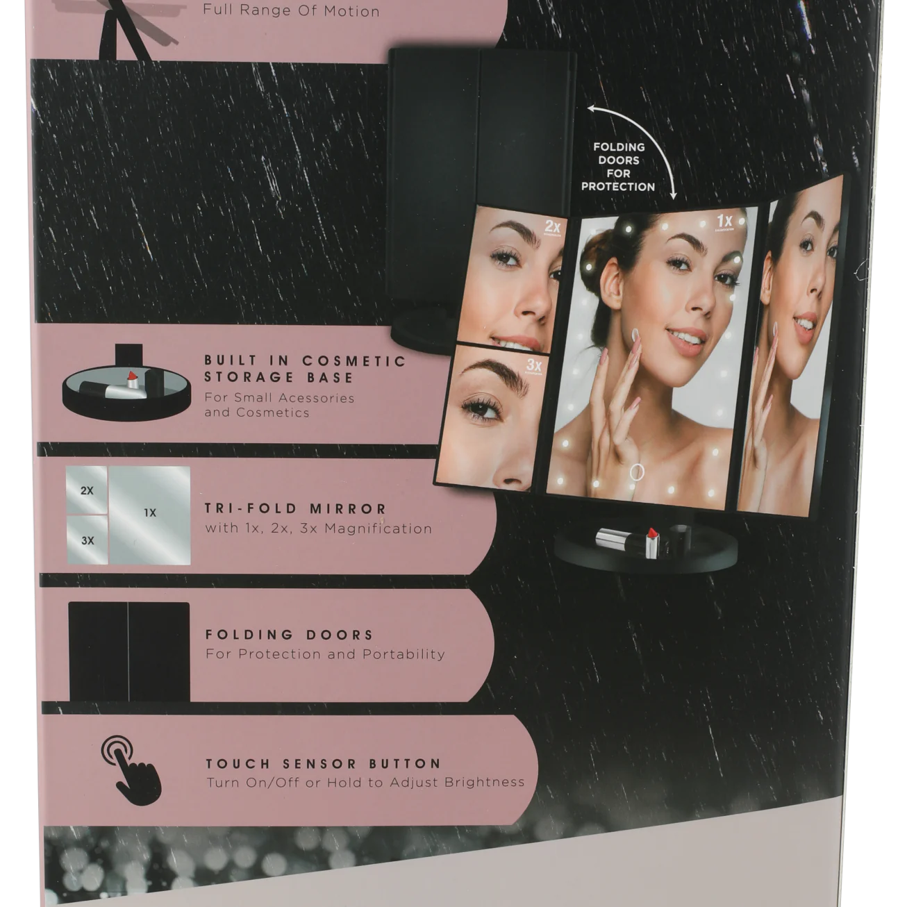 Hollywood Tri-Fold LED Light Up Vanity Mirror - Black - Image 3